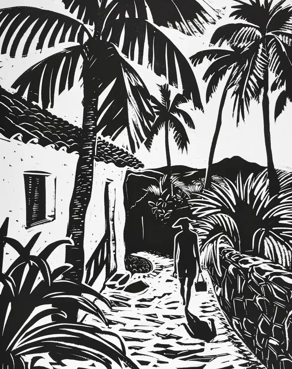 Linocut Villa Portrait Midjourney 提示词生成效果