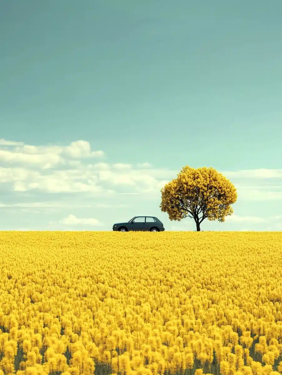 3D Car in Rapeseed Field Midjourney提示词