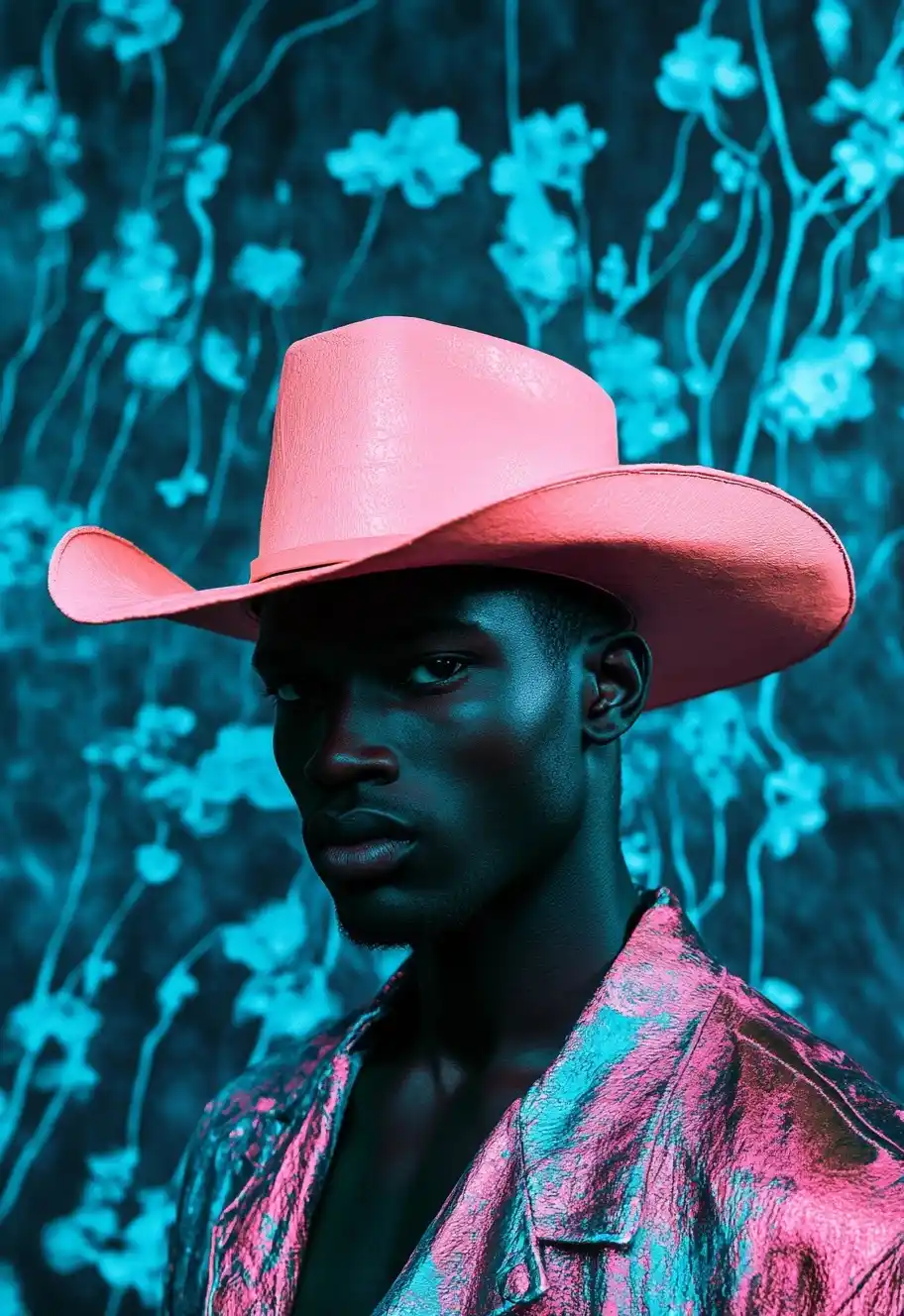 Mysterious Cowboy in Teal Midjourney提示词