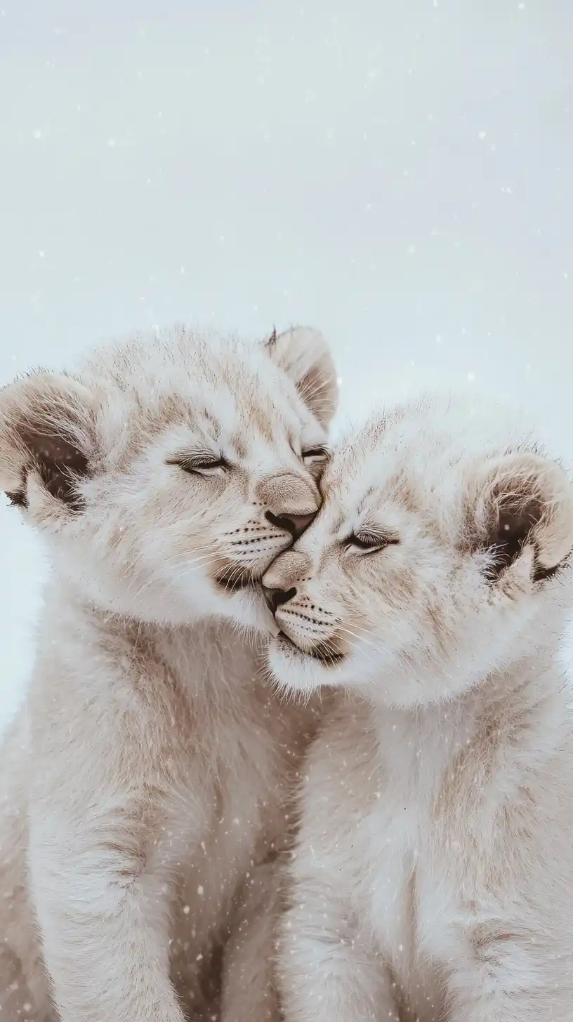 White Lion Cubs in Snow Midjourney提示词
