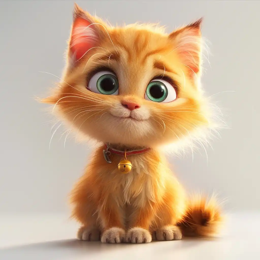 Pixar Cat on White Midjourney提示词