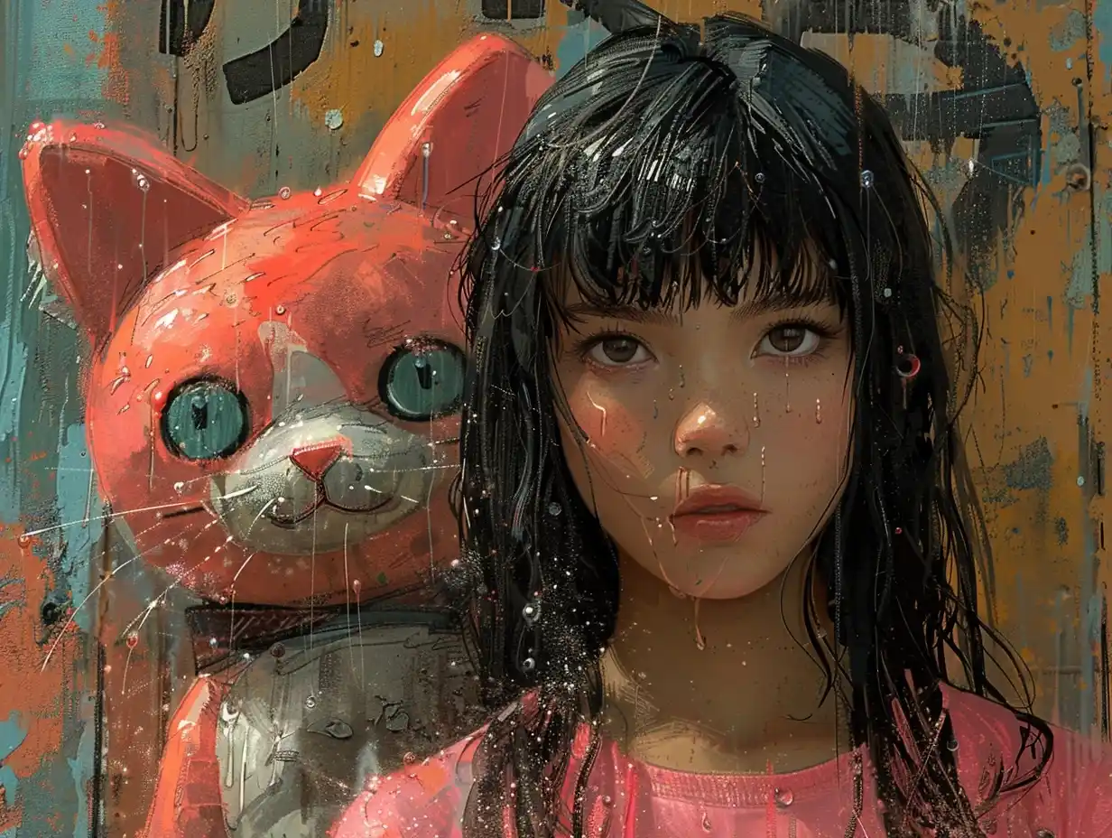 Girl Hello Kitty Junji Ito Style Midjourney提示词