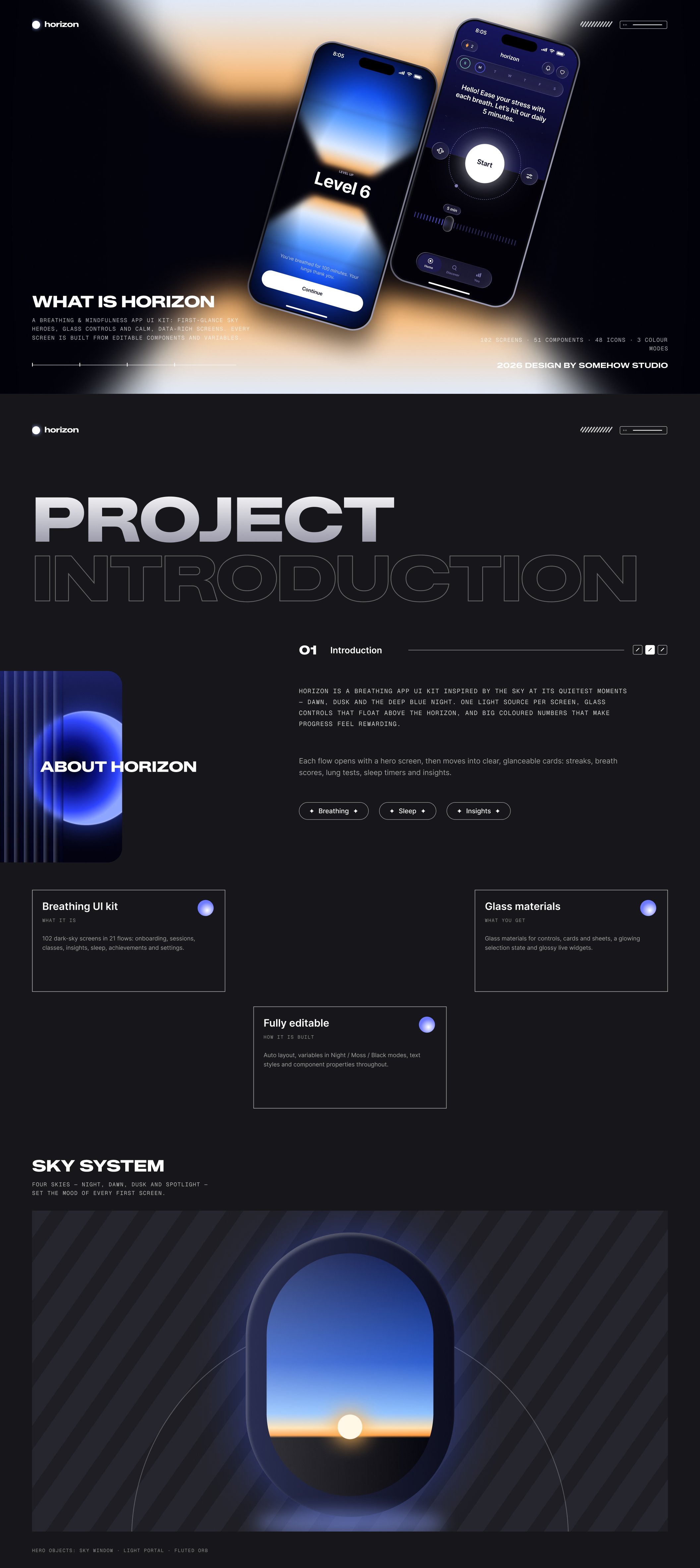 呼吸冥想App UI套件（Figma），Horizon - Breathing & Mindfulness App UI Kit