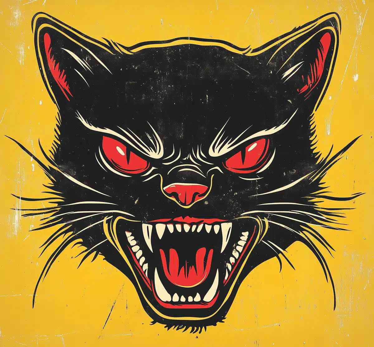 Vintage Cat Face Illustration Midjourney提示词