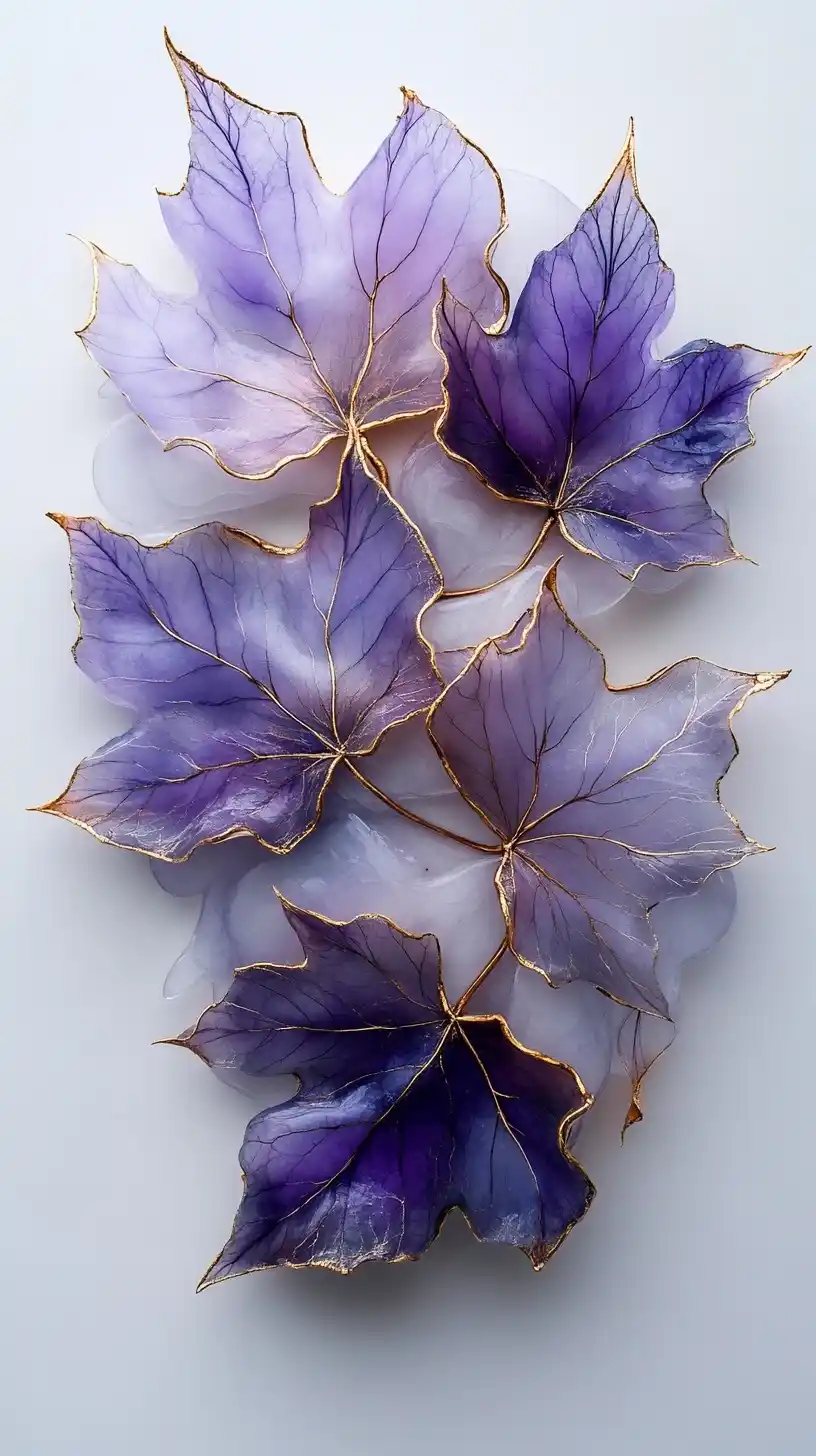 Translucent Purple Maple Leaves Midjourney提示词