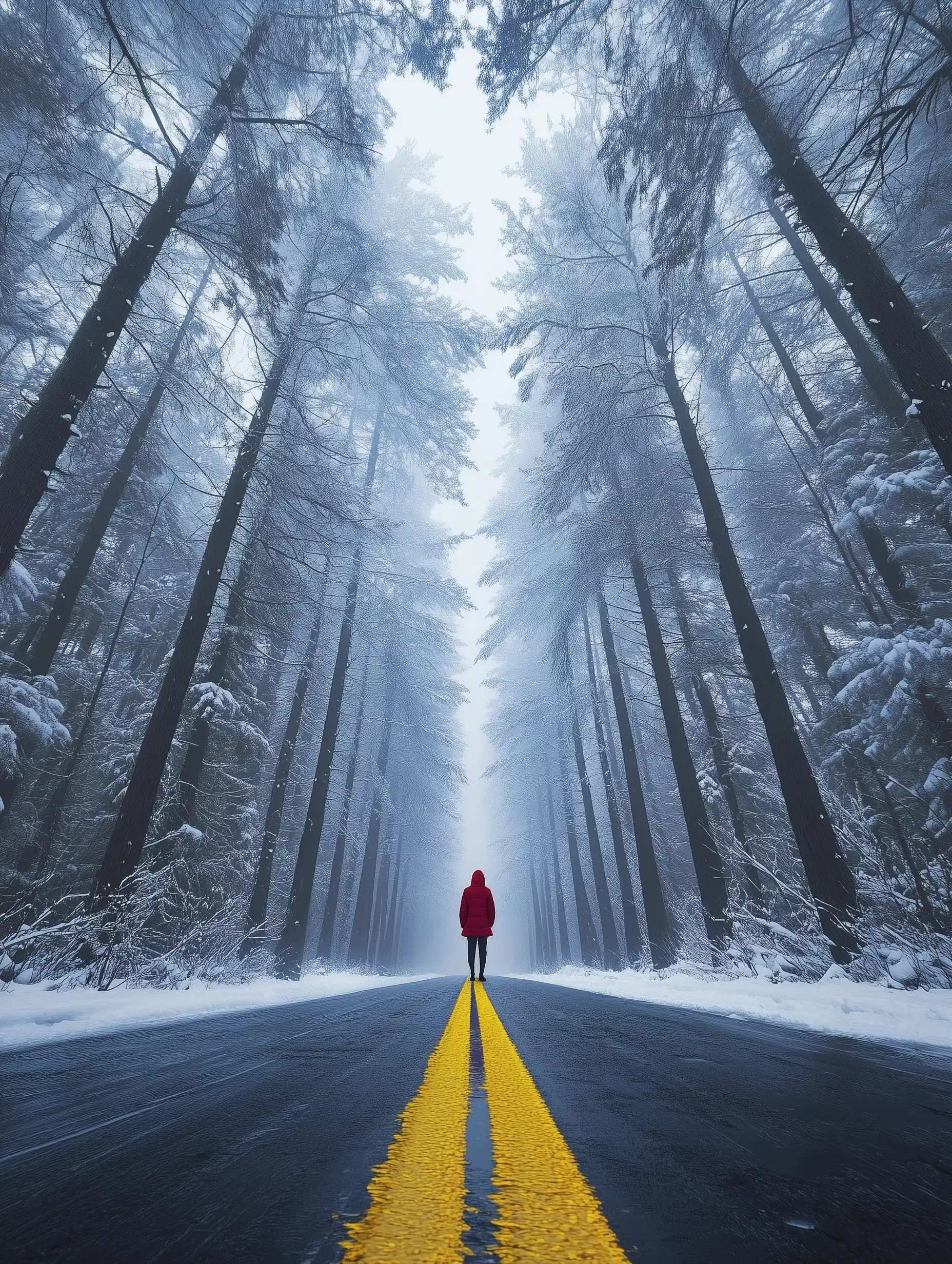 Foggy Forest Road Scene Midjourney提示词