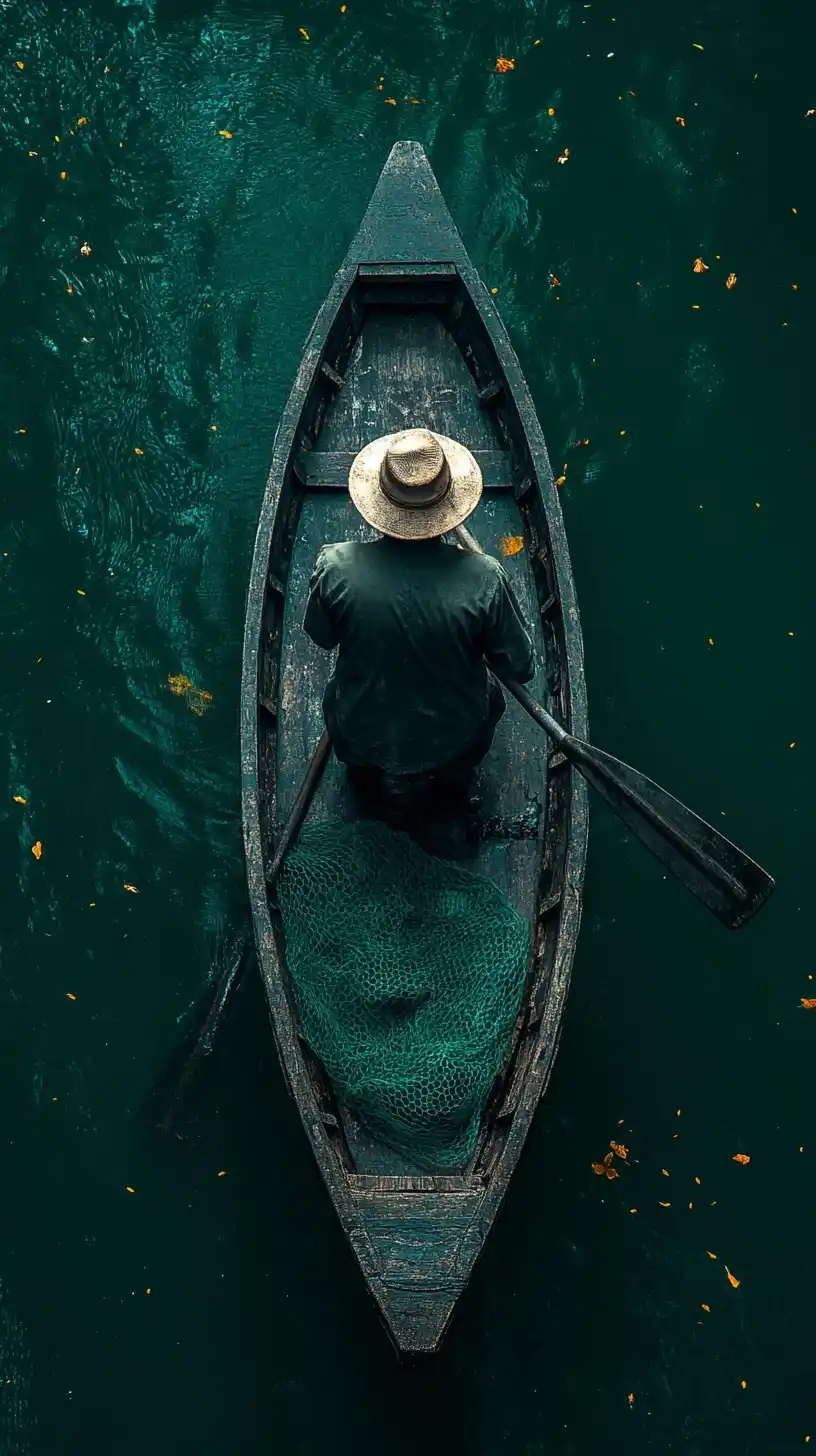 Ancient Fisherman in Darkness Midjourney提示词