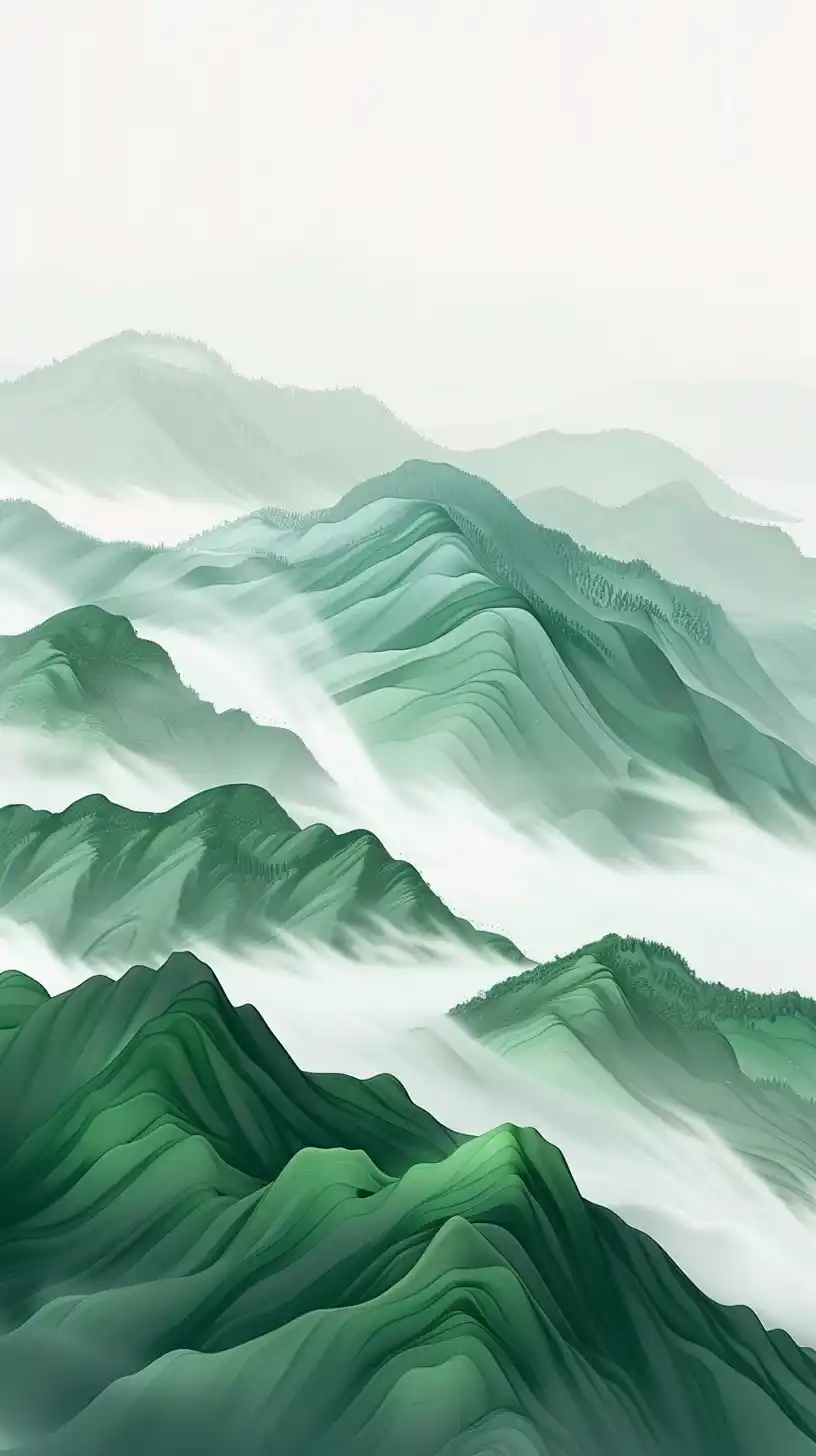 Minimalist Chinese Peaks Painting Midjourney提示词
