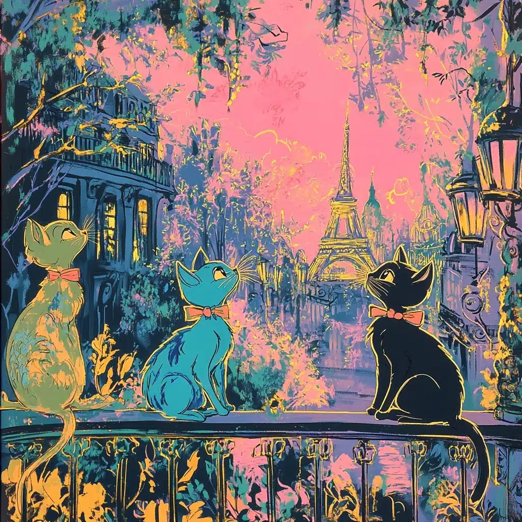 Neon Aristocats in Paris Midjourney提示词