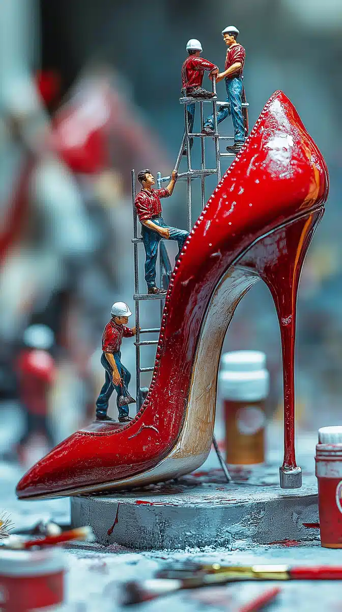 Miniature Workers Polishing Shoe Midjourney提示词