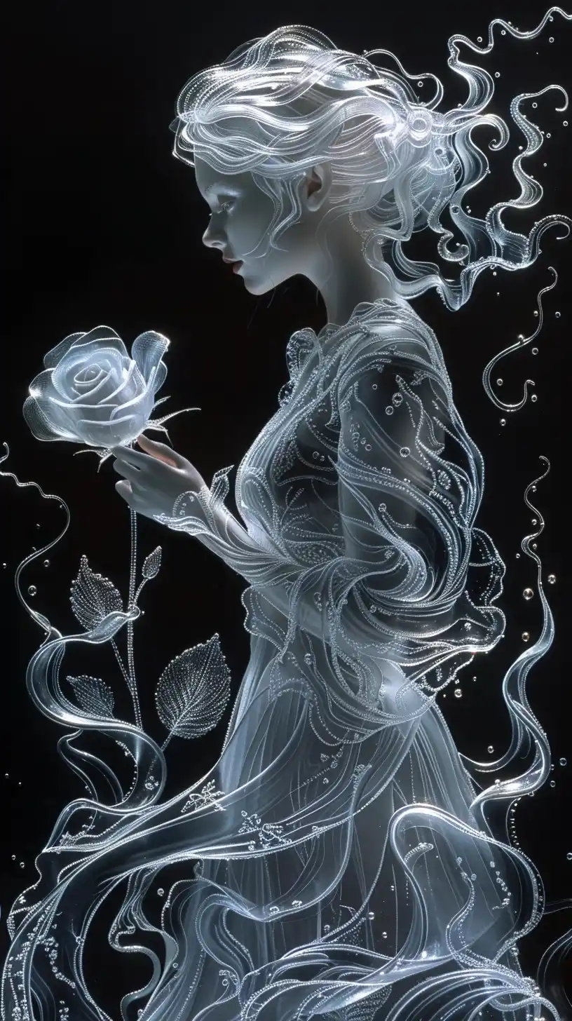 Glass Woman with Rose Midjourney提示词