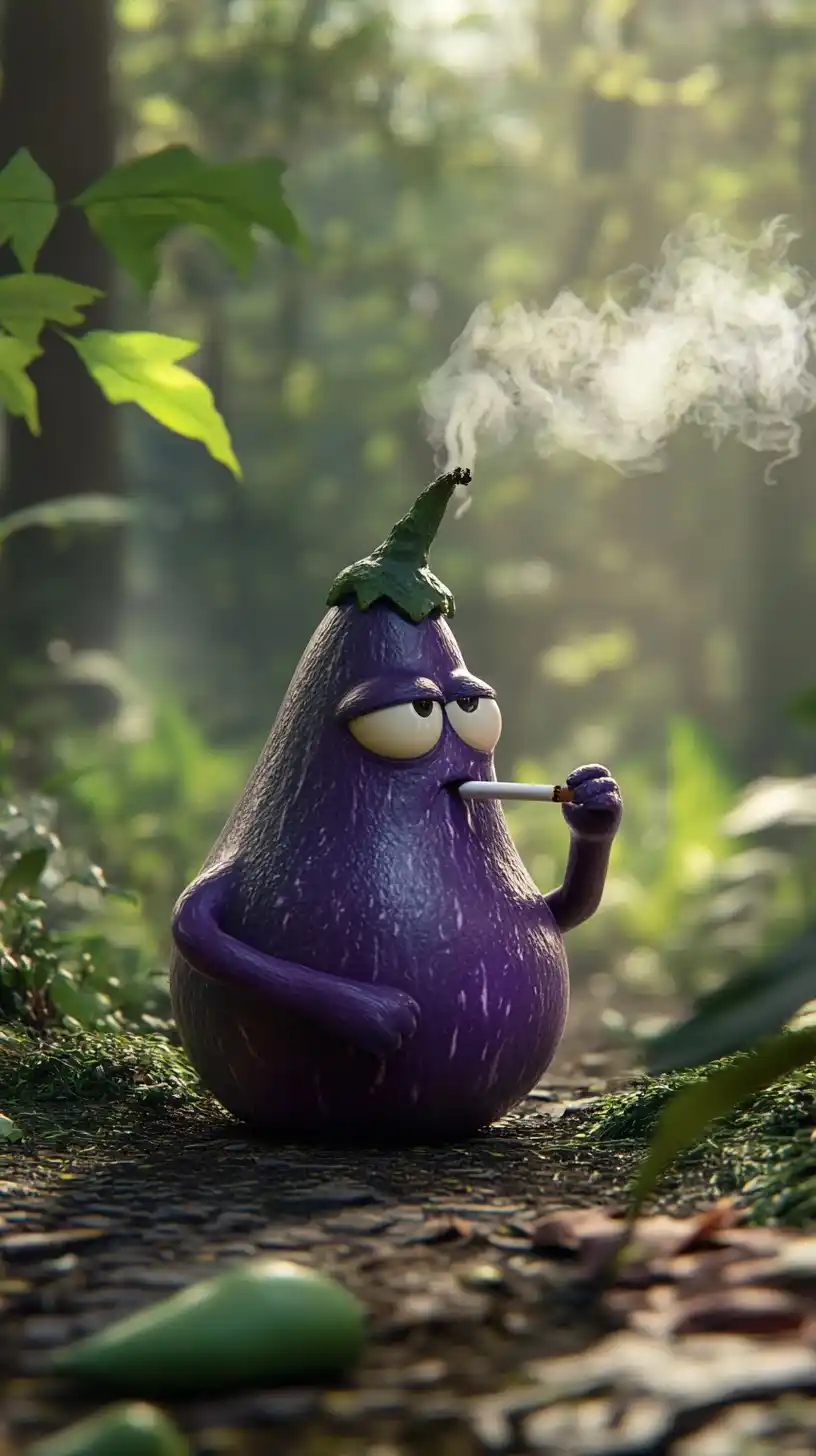 3D Eggplant Monster in Forest Midjourney提示词