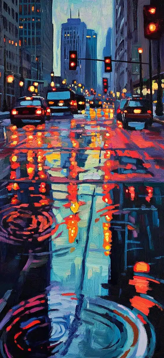 Urban Reflections in Bold Colors Midjourney提示词