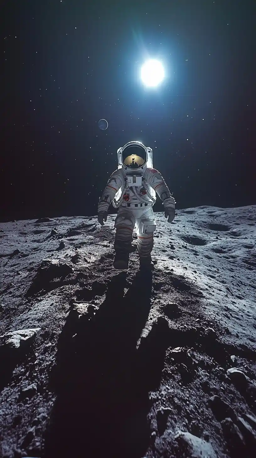 Astronaut on Moon Photograph Midjourney提示词