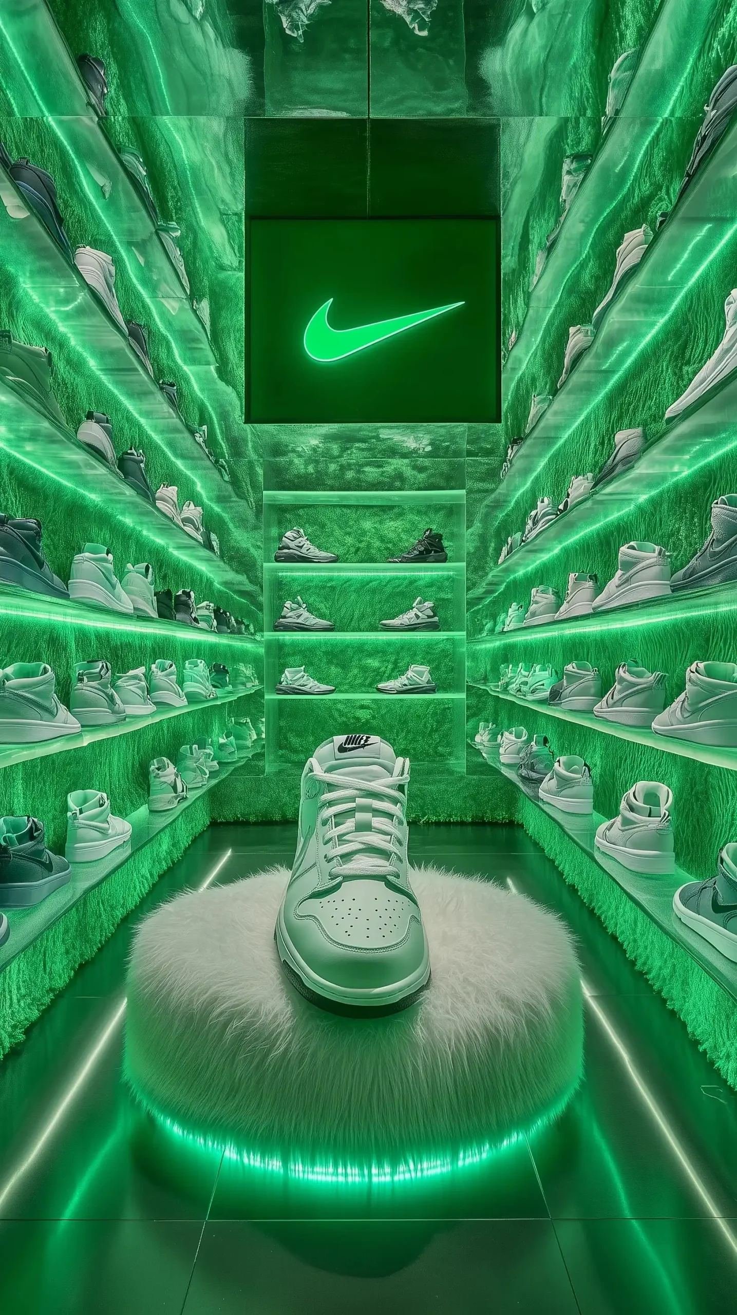Futuristic Sneaker Store Display Midjourney提示词