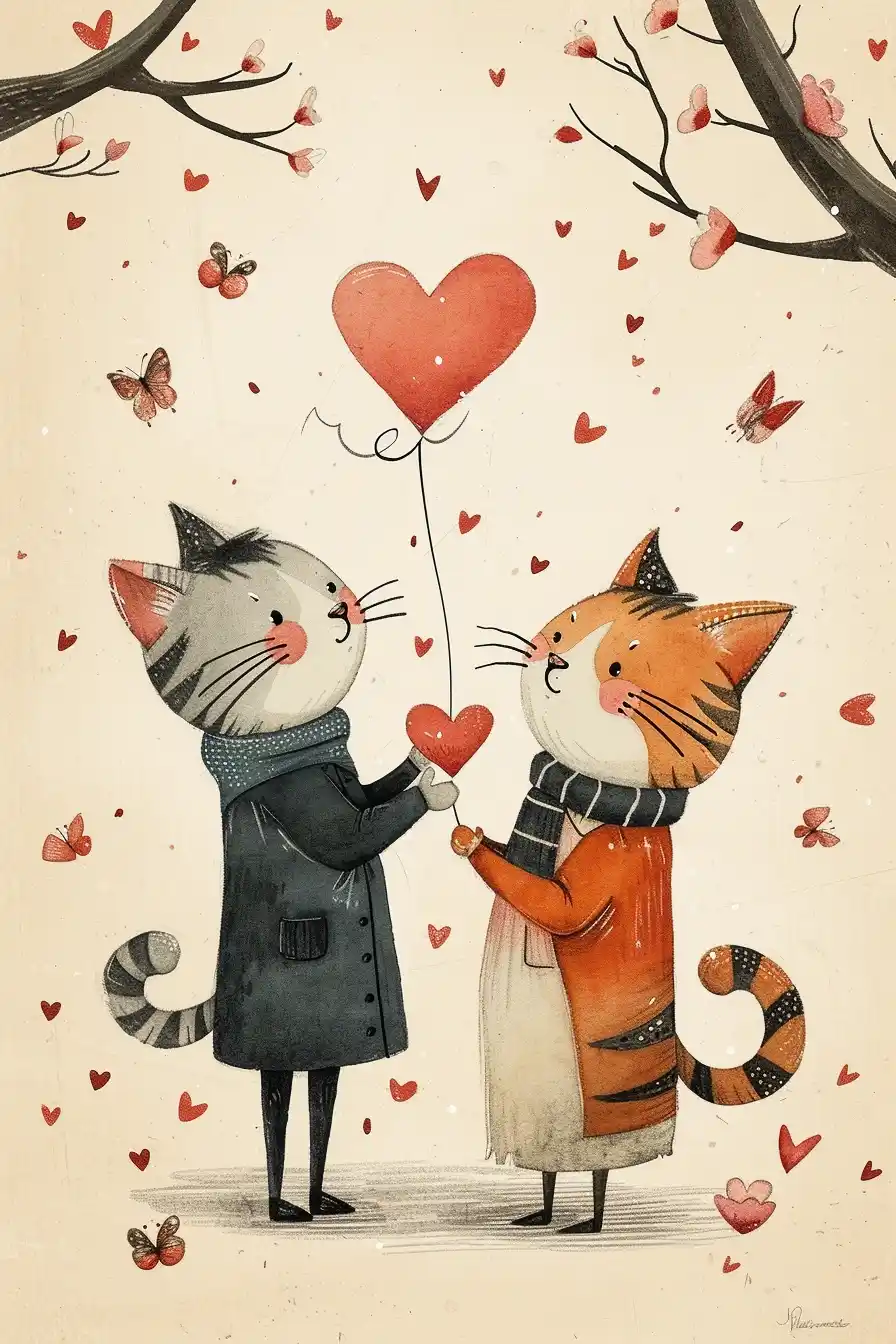 Whimsical Valentine Animal Couples Midjourney提示词