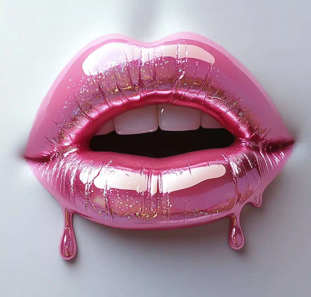 Metallic Pink Lips Dripping Midjourney提示词