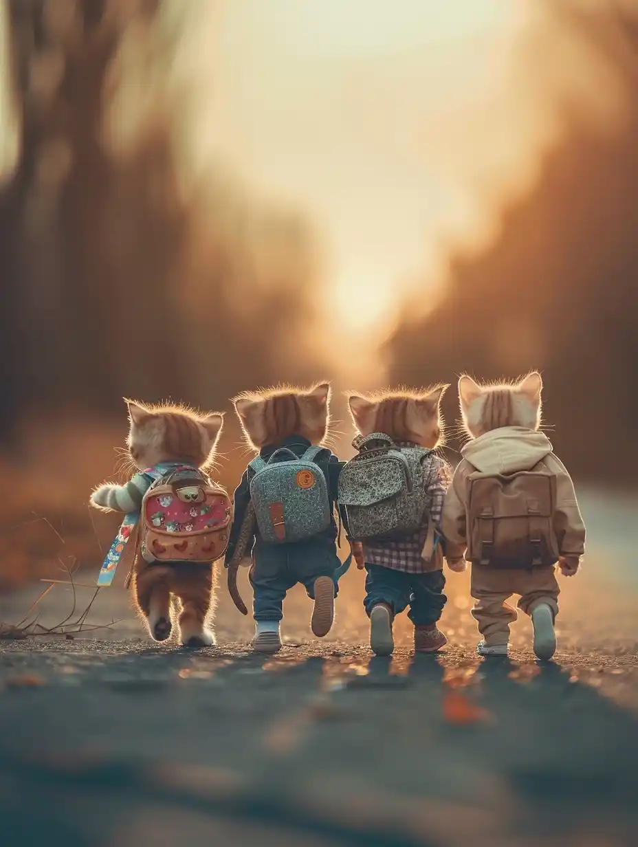Whimsical Kittens at Sunset Midjourney提示词