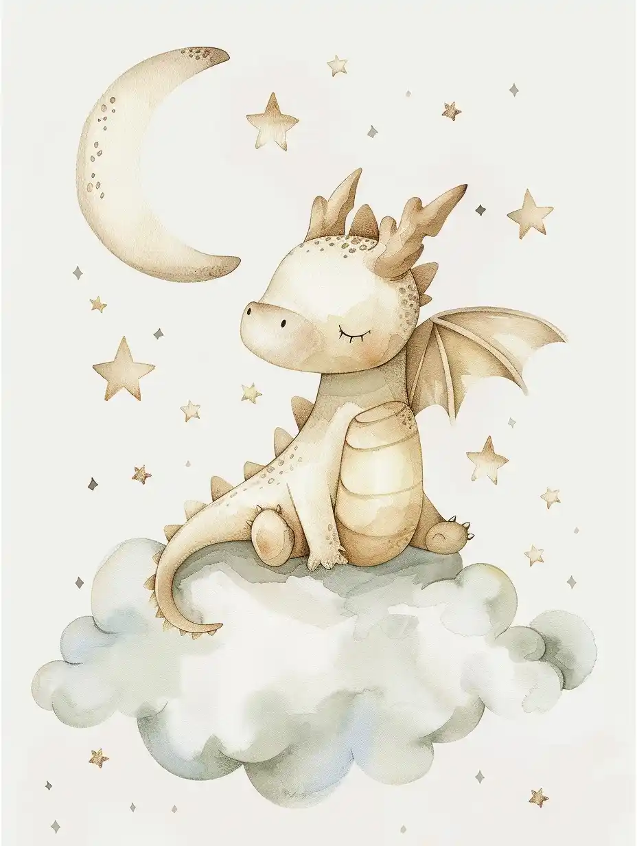 Watercolor Baby Dragon Cloud Midjourney 提示词生成效果