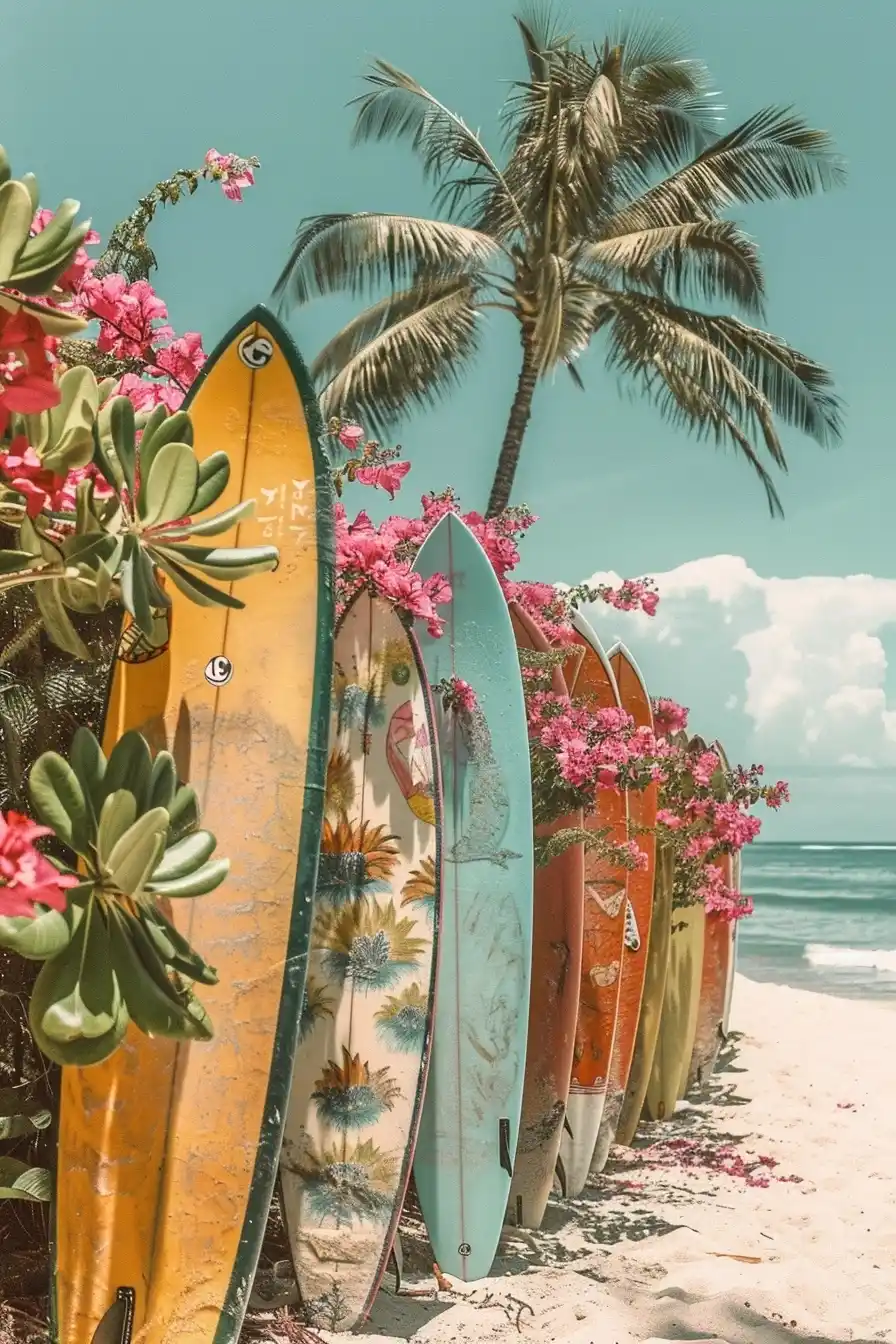 Tropical Surfboard Display Midjourney提示词