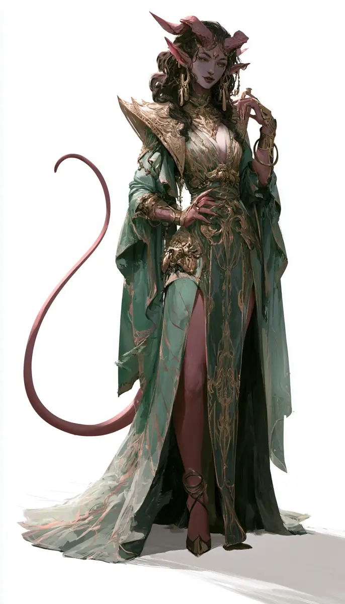 Fallen Tiefling Woman Illustration Midjourney提示词