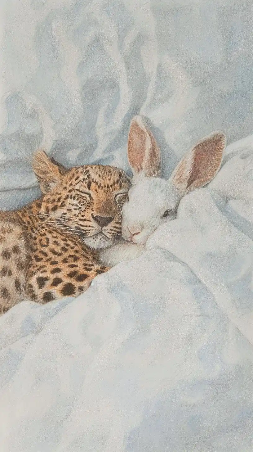 Cozy Leopard and Rabbit Midjourney提示词