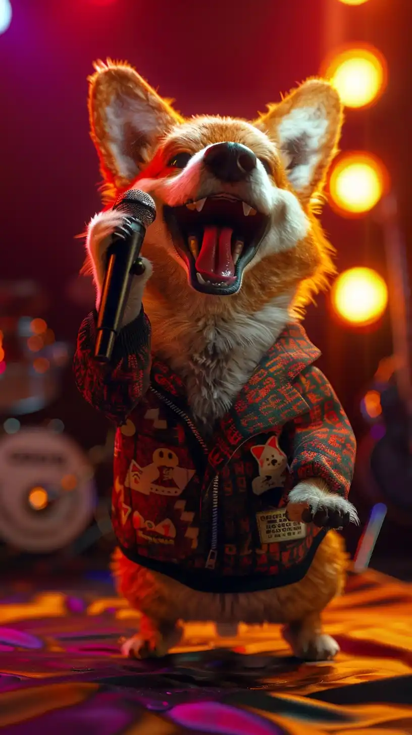 Hyperrealistic Corgi Performance Midjourney提示词