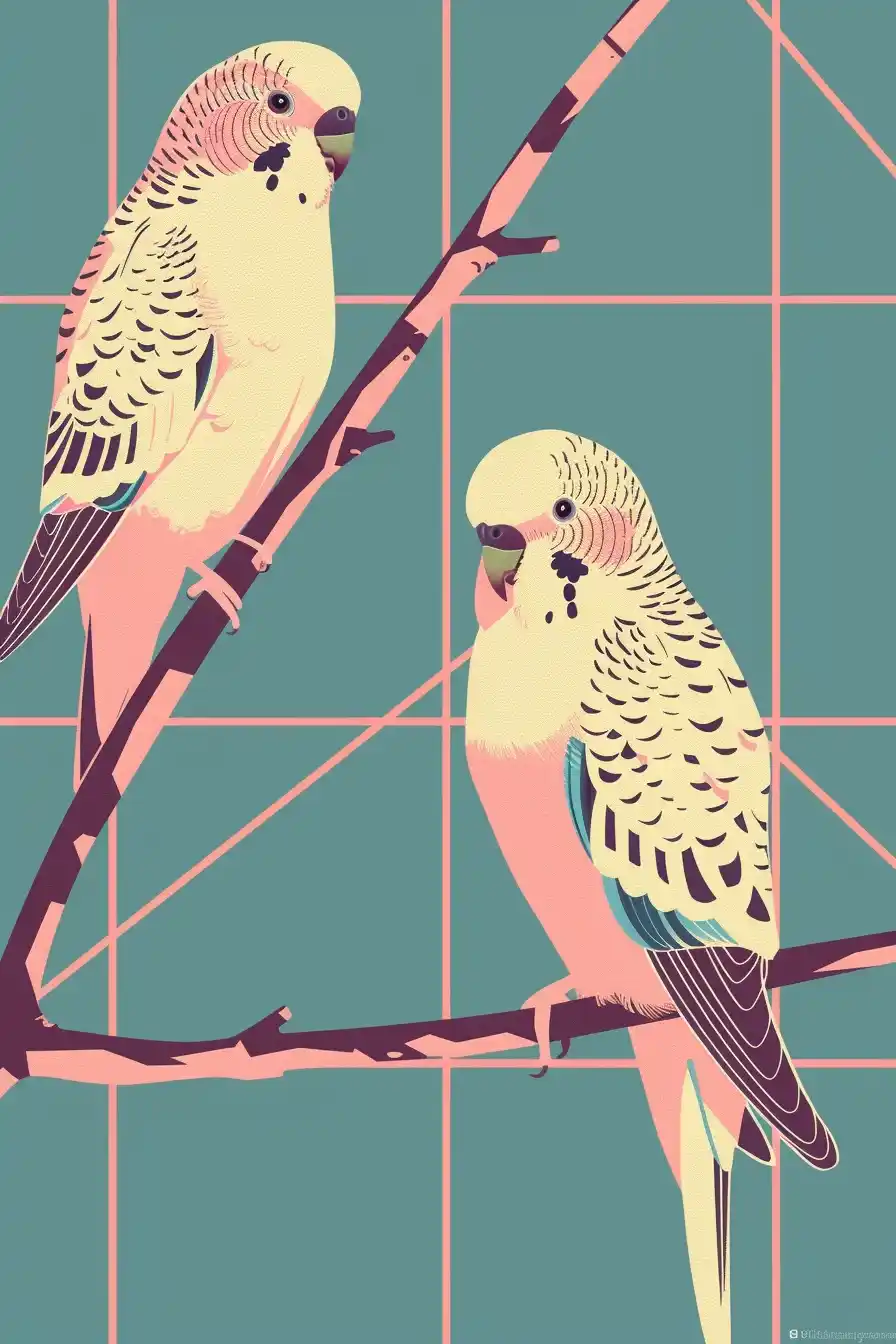 Minimalist Budgerigars Grid Midjourney提示词