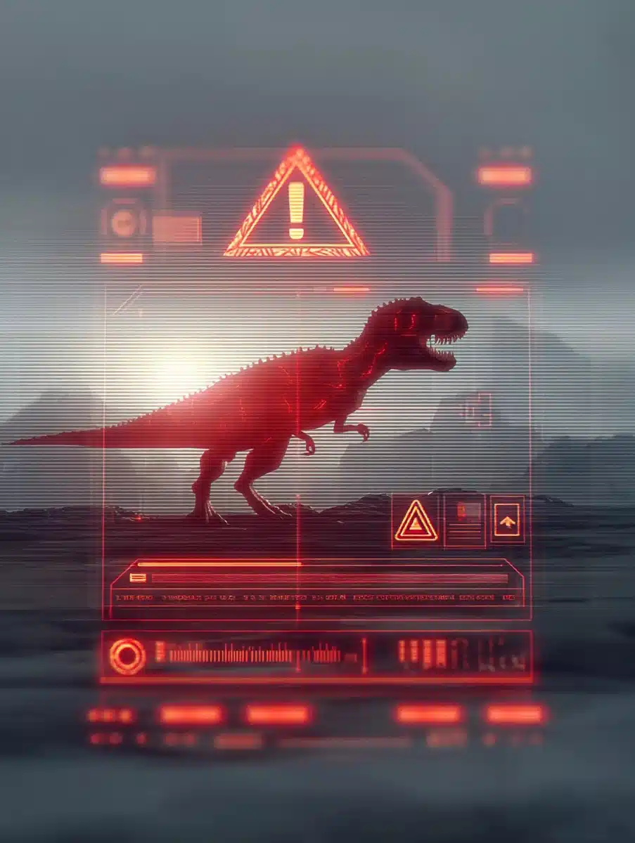 Sci-Fi HUD T-Rex Warning Midjourney提示词