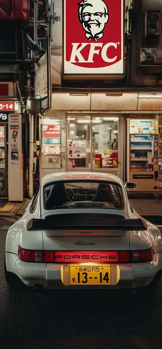 Metallic Porsche at KFC Midjourney提示词