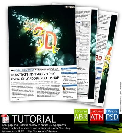 3D&nbsp;特效制作PS动作&nbsp;(含笔刷、PSD文件、PDF教程)