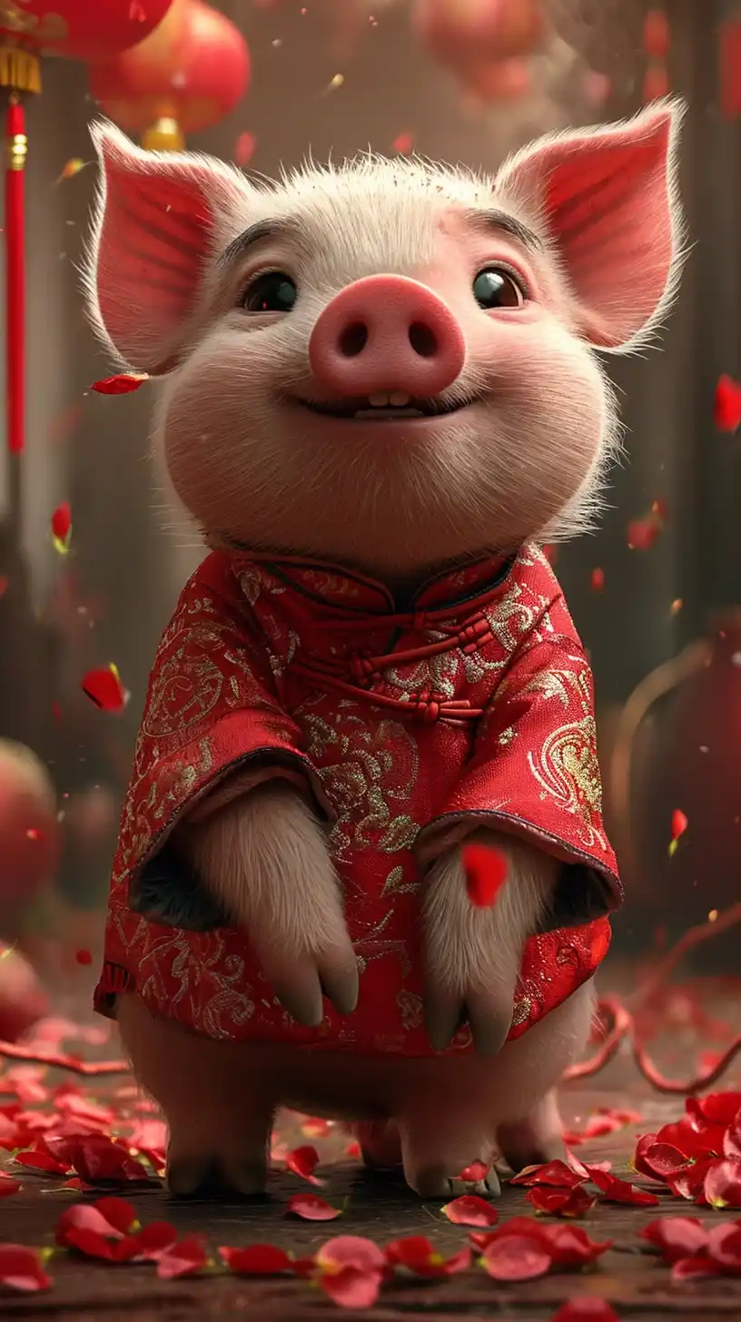 Pixar Pig Lunar Celebration Midjourney提示词