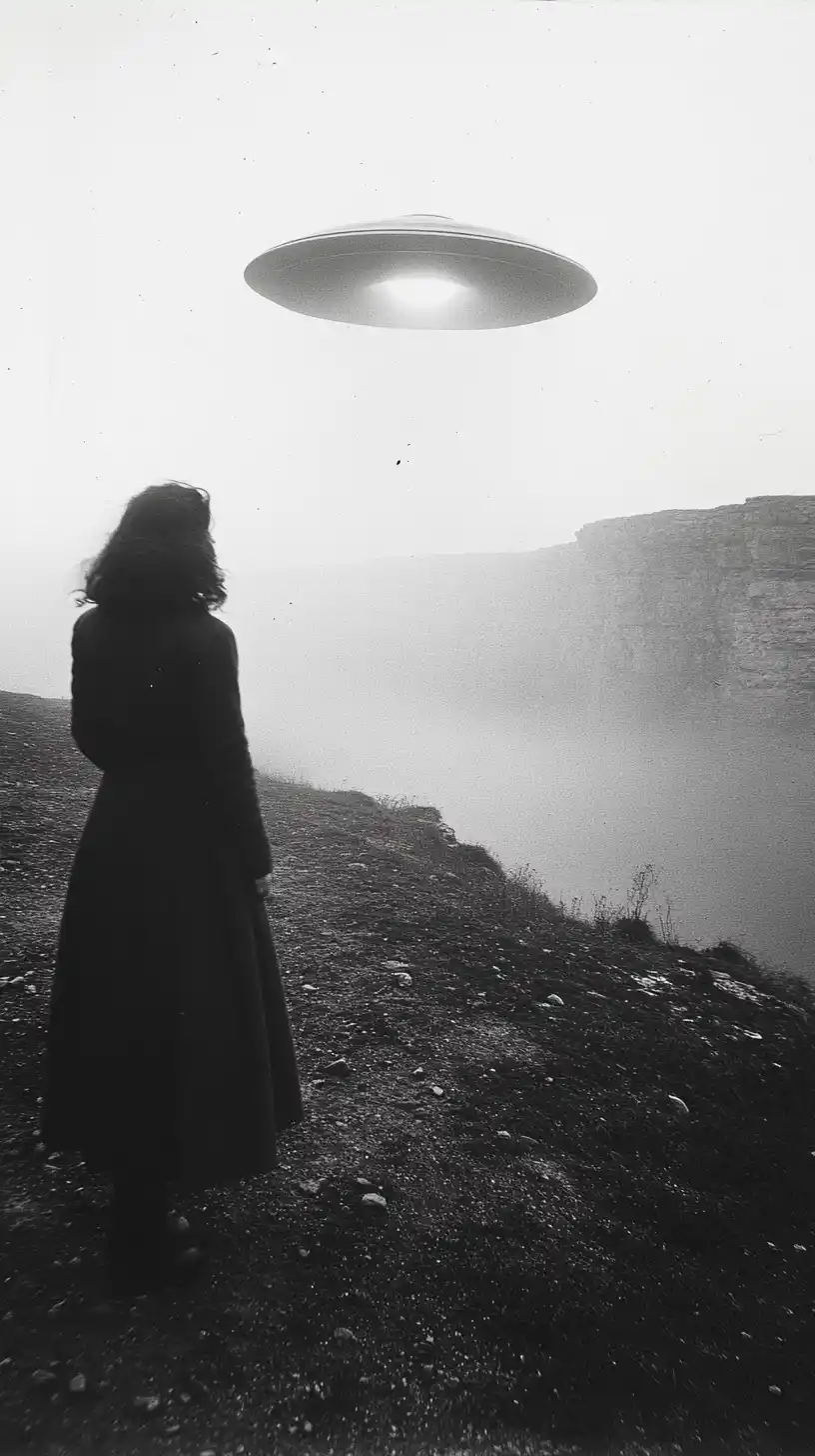 UFO Landing on Moon BW Midjourney提示词