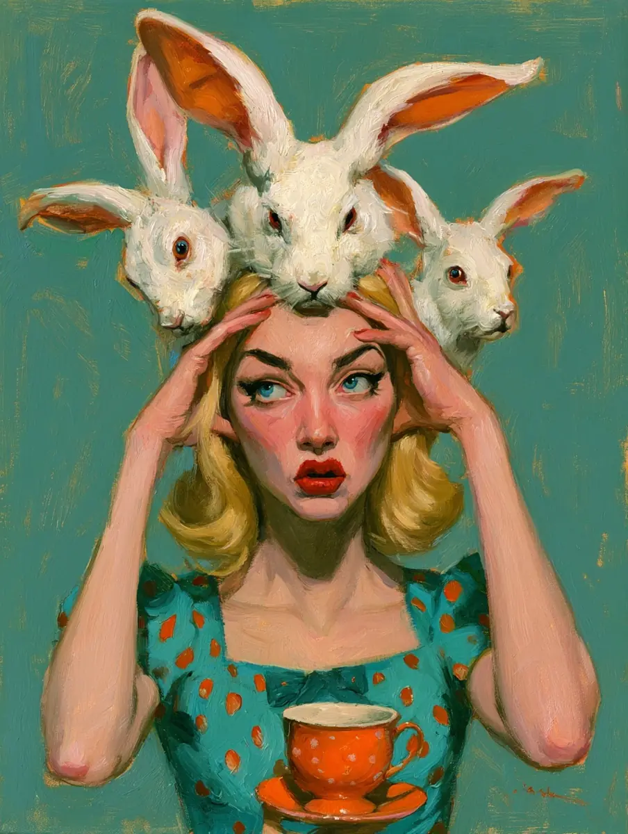 Surreal Alice Tea Party Midjourney提示词