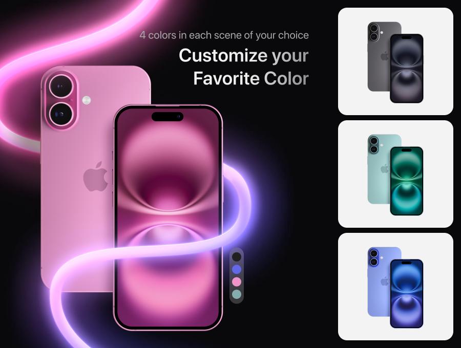 iPhone 16 Mockup - 10 Mockups Scenes