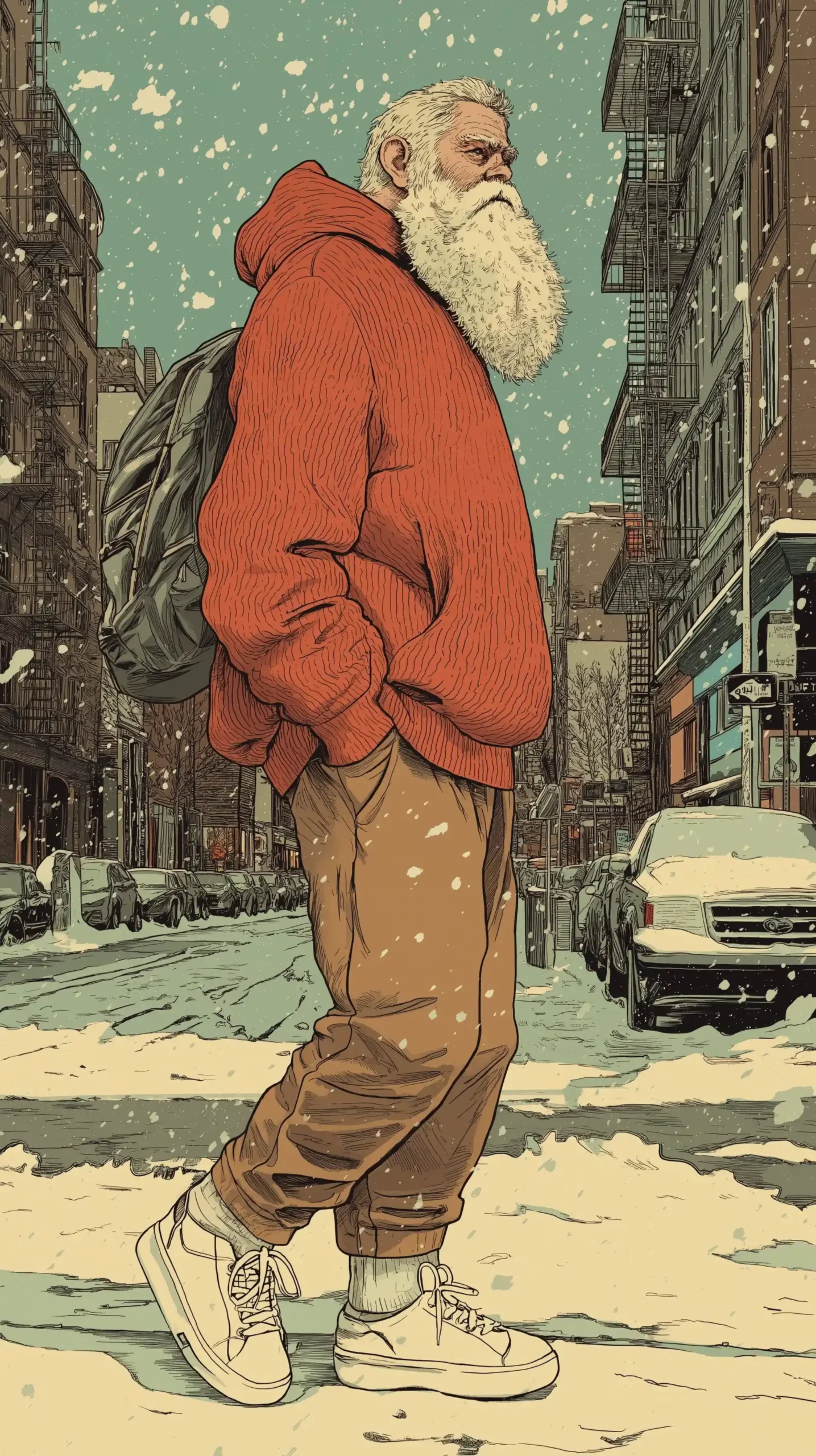 Vintage Comic Man in NYC Midjourney提示词