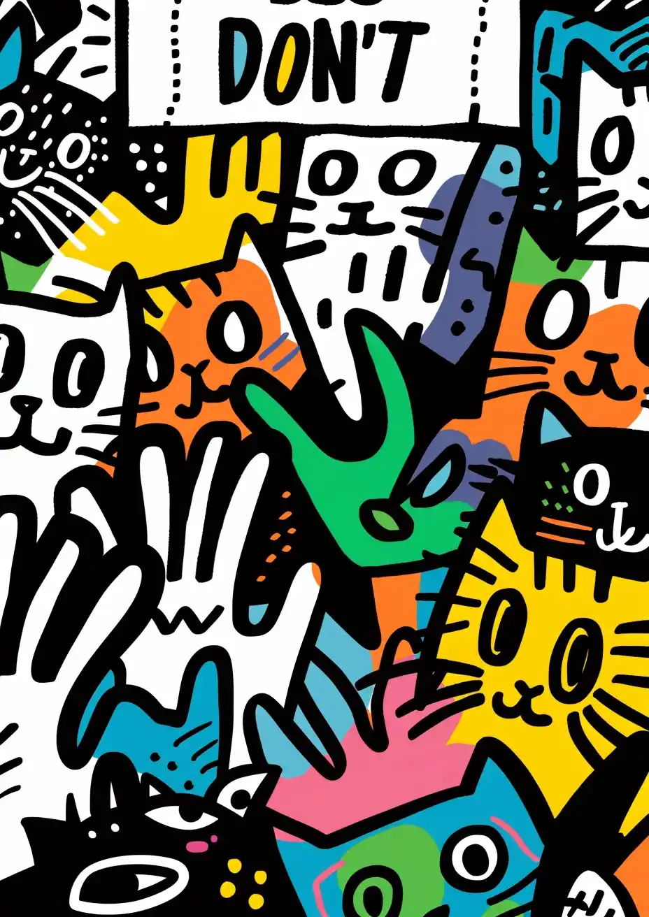 Keith Haring Cats Factory Midjourney提示词