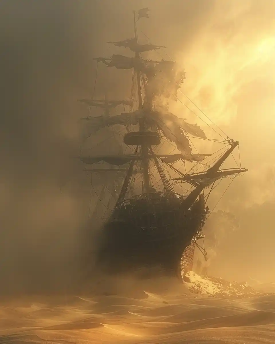 Ghostly Black Pearl Wreck Midjourney提示词