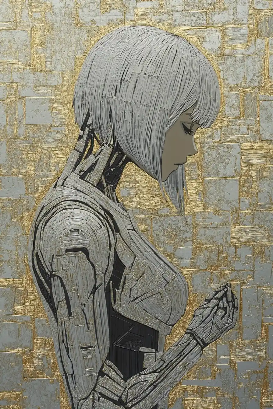 Cyborg Woman in Flat Design Midjourney提示词