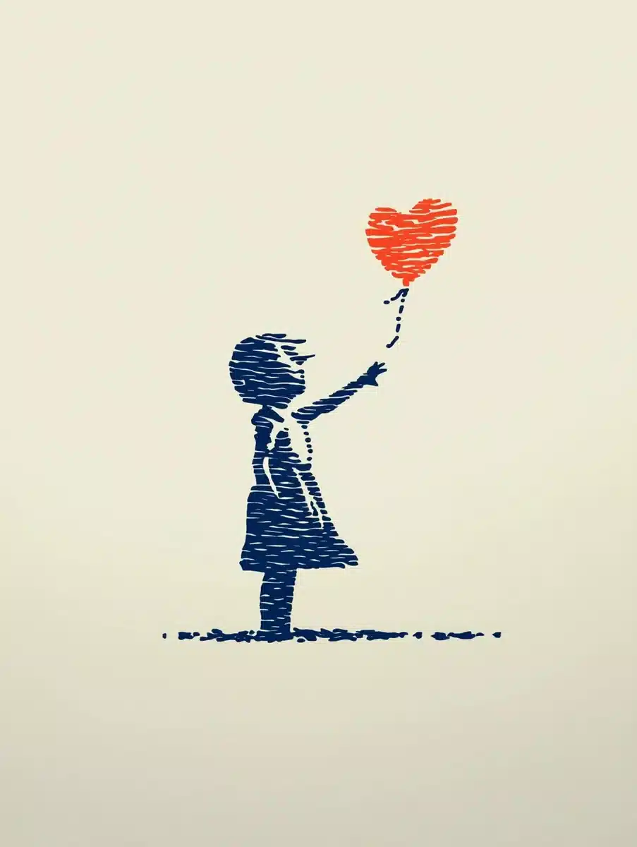 Banksy Engraving Blue Girl Balloon Midjourney提示词