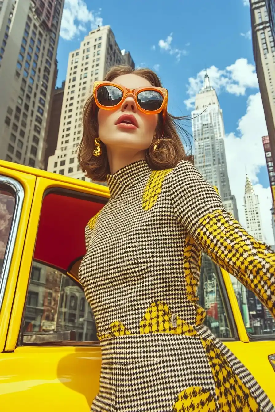 High-Fashion Model in Taxi Midjourney提示词
