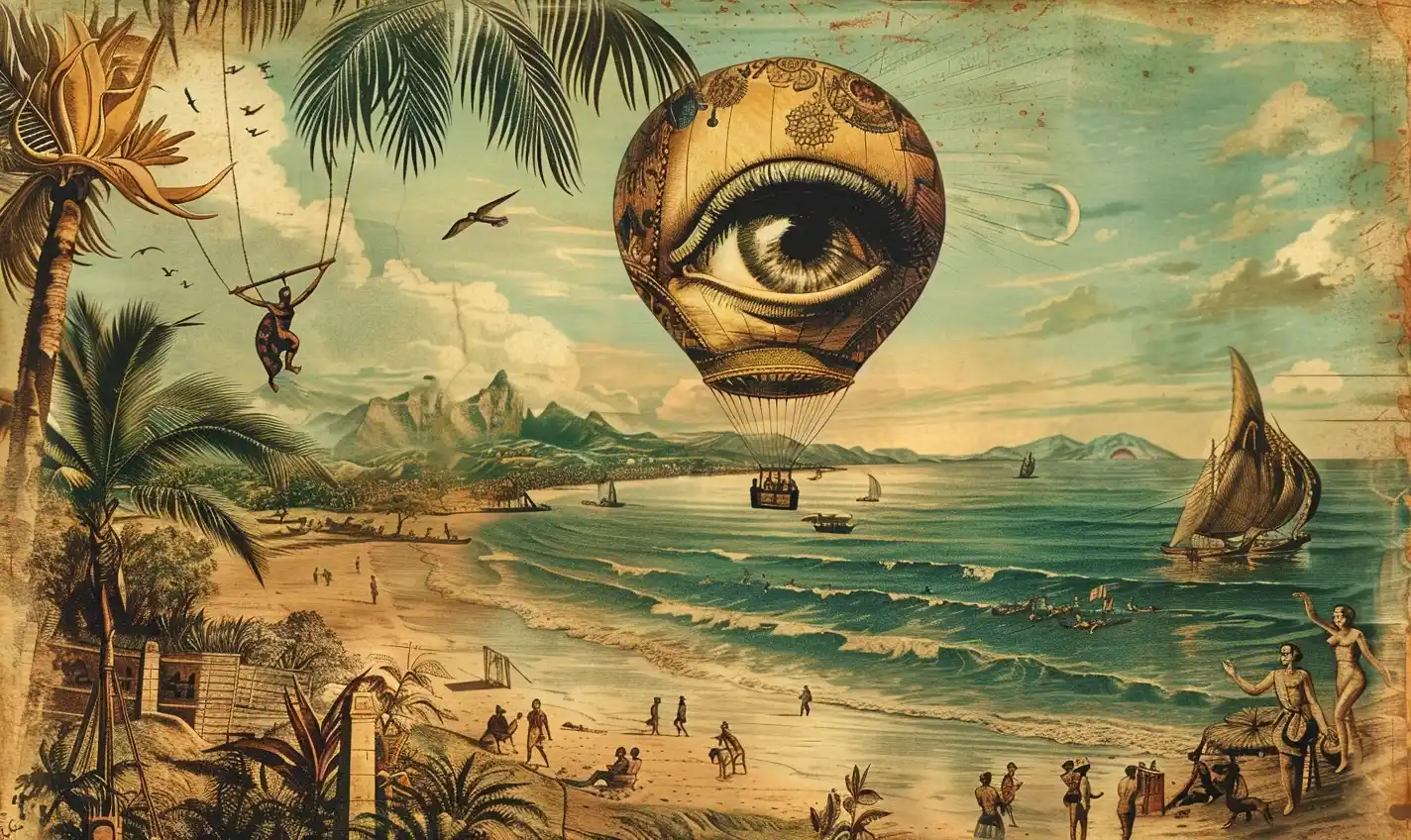 Surreal Balloon Lithograph Midjourney提示词