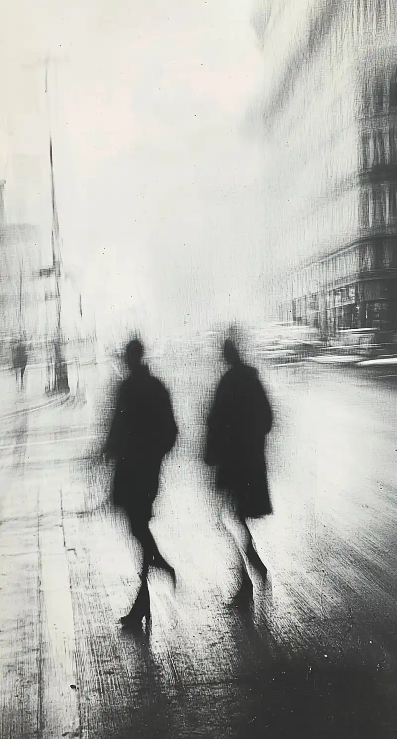 Blurry Figures in Urban Scene Midjourney提示词