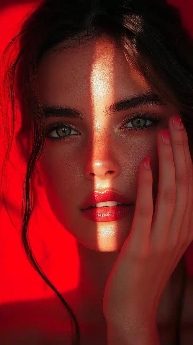 Realistic Woman in Red Midjourney提示词