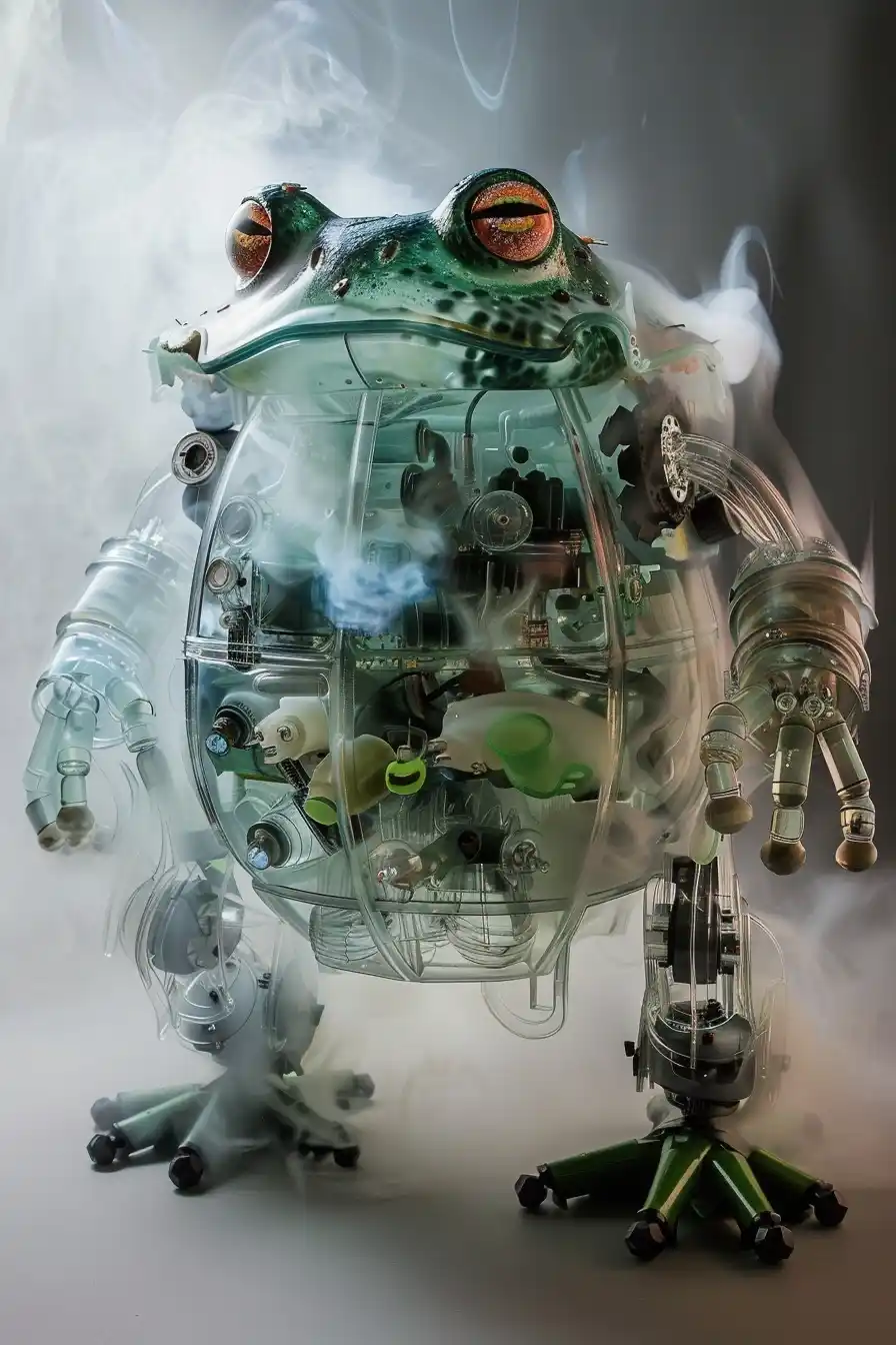 Clear Plastic Toad Robot Midjourney提示词