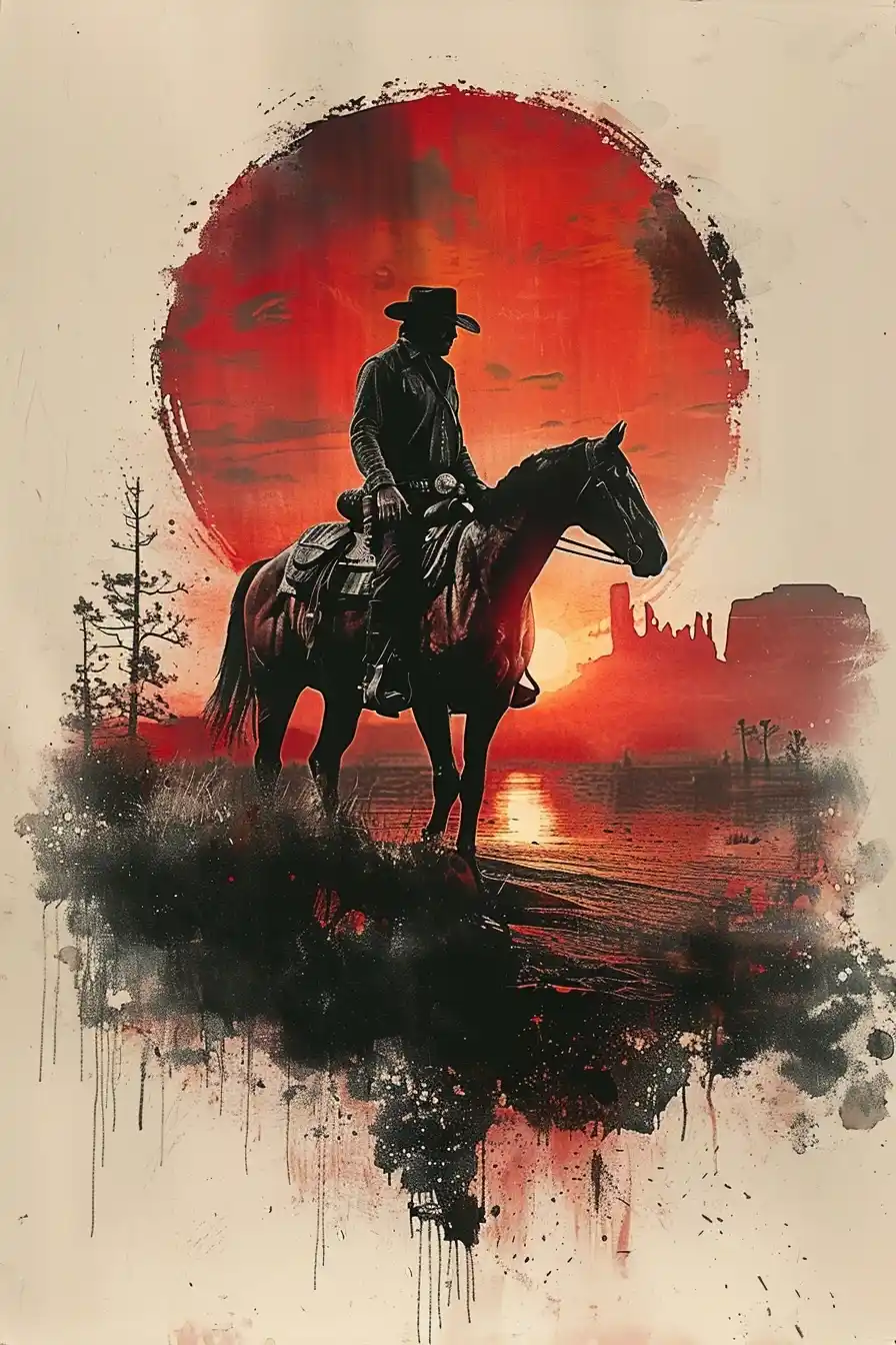 Tycho Cowboy Sunset Midjourney提示词