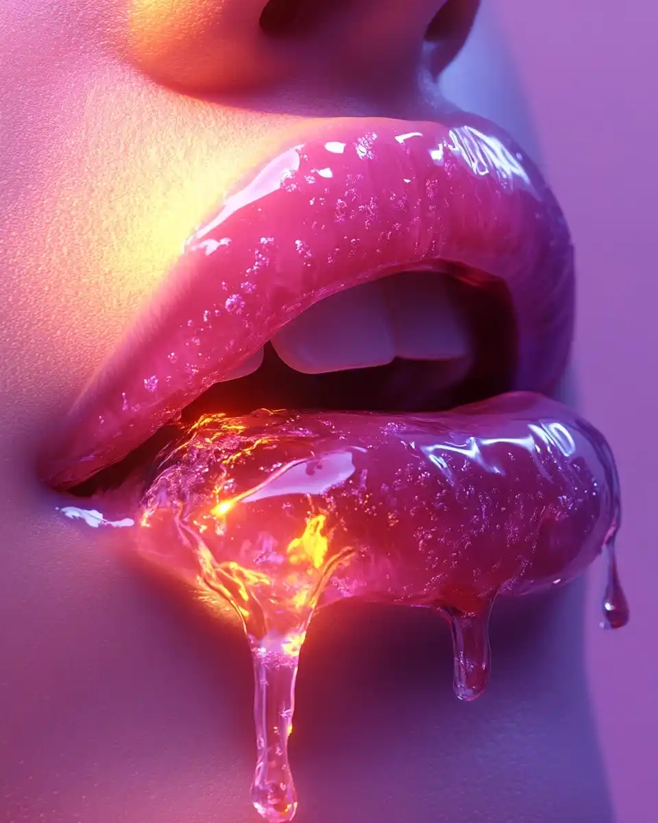 Colorful Melting Lips Close-Up Midjourney提示词