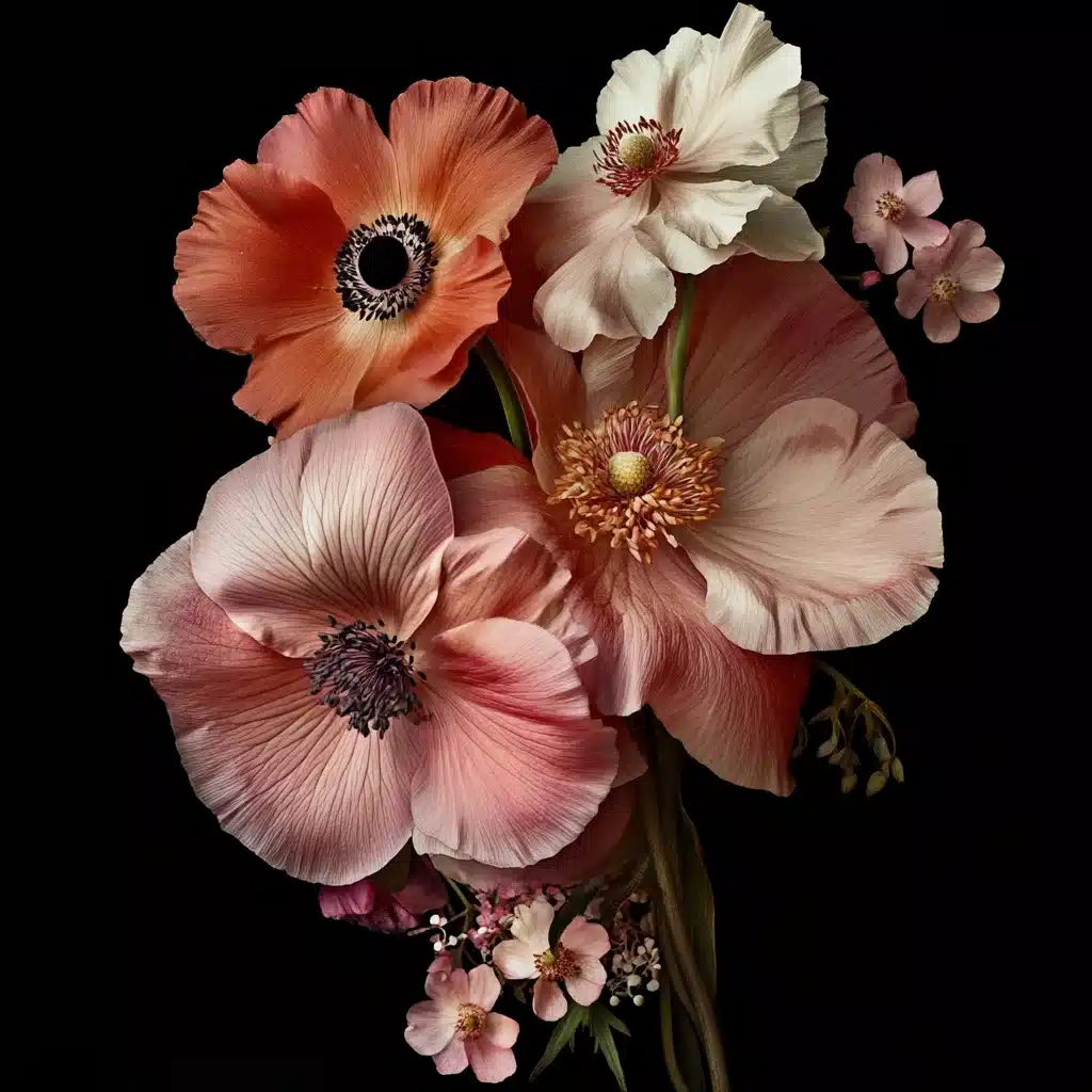 Elegant Flowers Overlapping Photo Midjourney提示词