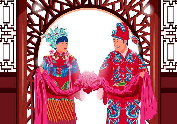 繁体中文婚礼矢量