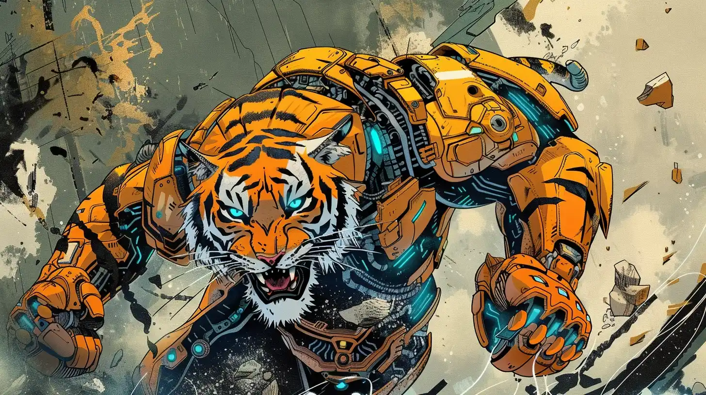 Cybernetic Tiger Hero Midjourney提示词